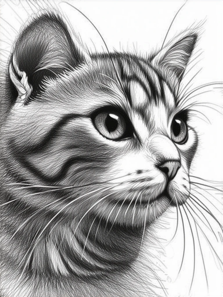 pencil_drawing,a lovely cat,curiously close to the lens to observe,