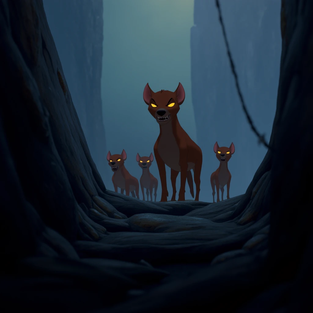 cinematic film still of  <lora:national geographic style The Lion King v1:0.8>
In the African jungle a group of Hyena walking down a mountain staring at camera in a sinister look,cartoon,anime,animation,yellow eyes,no humans,glowing,animal,cat,sharp teeth,glowing eyes,wolf , realistic, sharp, detailed, documentary style, film light style, movie still, photography, artistic, perfection, contrast, cinematic, filmic, high quality photo,  8k quality, colorful, different animals, national geographic style, shallow depth of field, vignette, highly detailed, high budget, bokeh, cinemascope, moody, epic, gorgeous, film grain, grainy