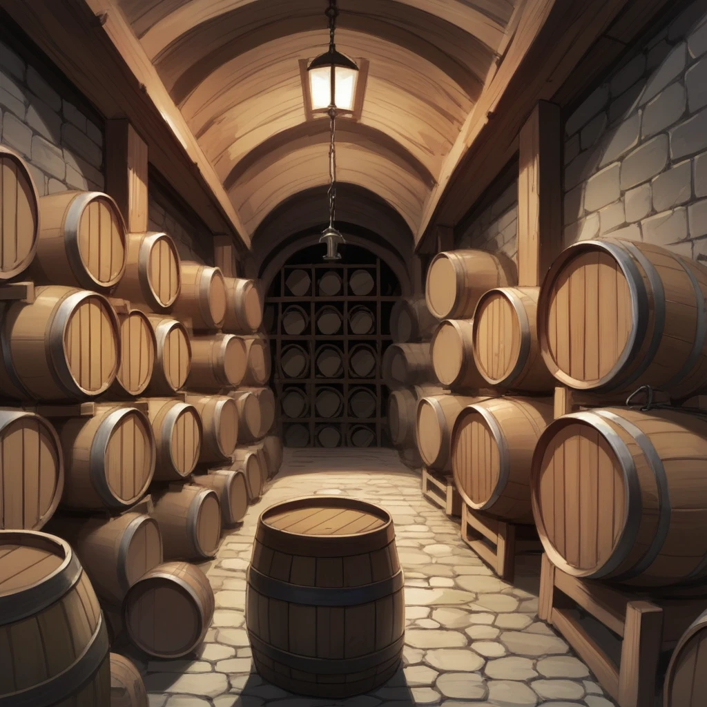 score_9, score_8_up, score_7_up, score_6_up, score_5_up, score_4_up, zPDXL2,source_anime,rating_questionable,  <lora:Wine_Cellar:0.7> c3llar, indoors, barrel, cellar