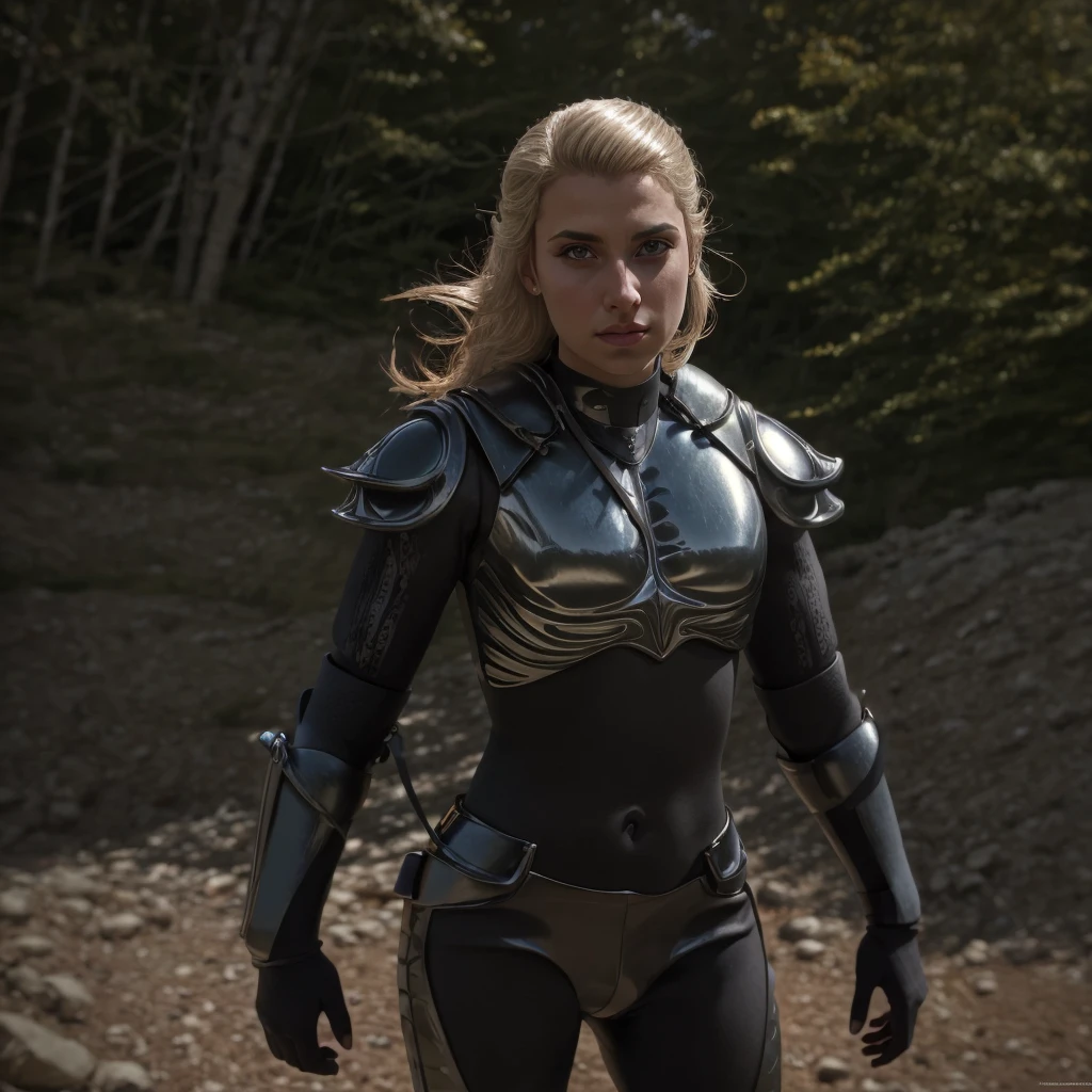 ((photorealism)), realistic, best quality, 8k, award winning, dramatic lighting, epic, cinematic, masterpiece, blond women, <lora:stargate_kull_warrior:1>, armor, full armor,
