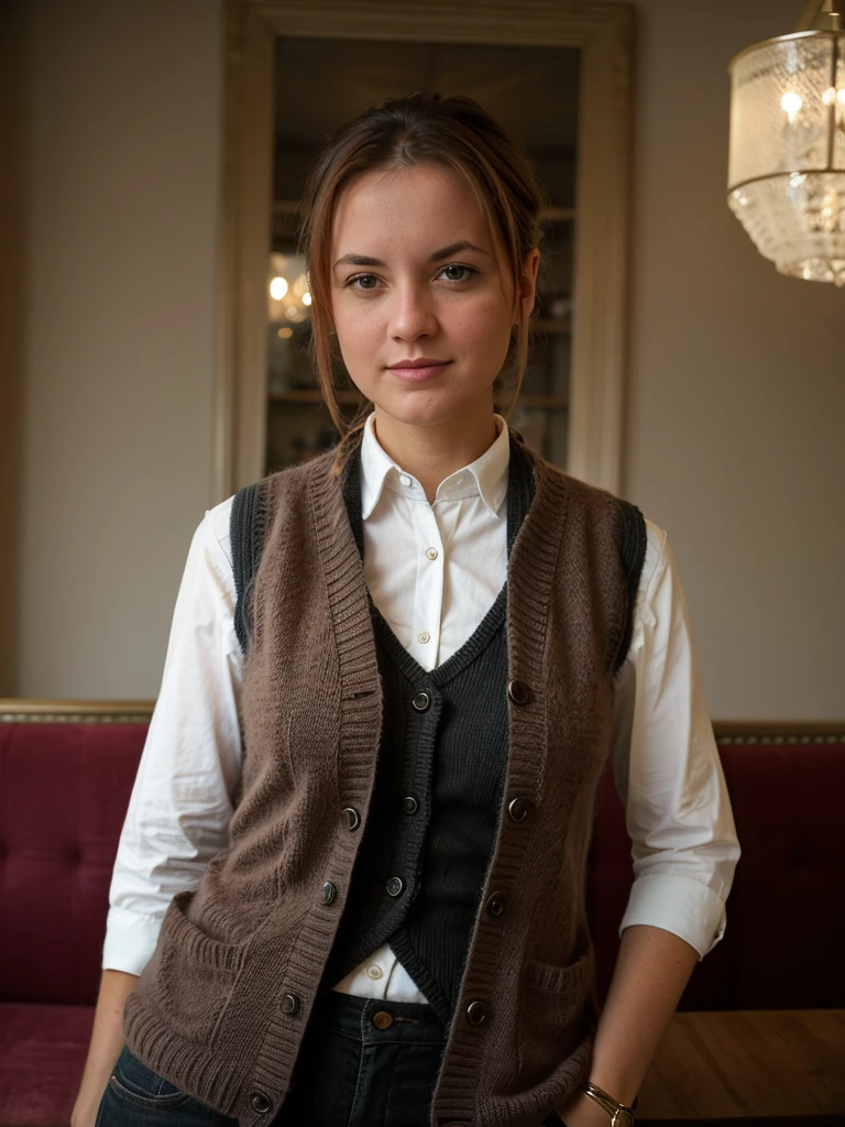 photo of amysa, Knit Vest at Tea Room, <lora:amysa:1>