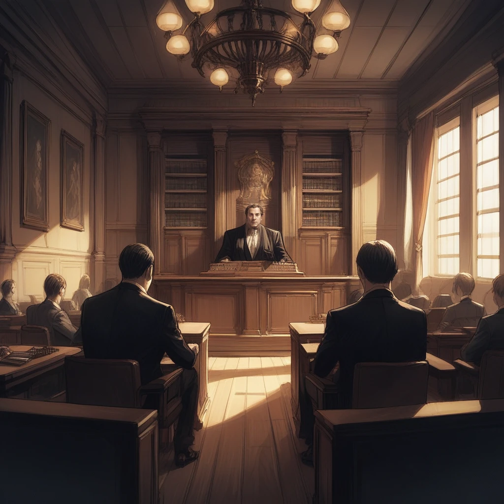 score_9, score_8_up, score_7_up, score_6_up, score_5_up, score_4_up, zPDXL2,source_anime,rating_questionable, <lora:Courtroom:0.8> c0.8rtr0.80.8m, indoors, formal, courtroom, sitting, podium, despair