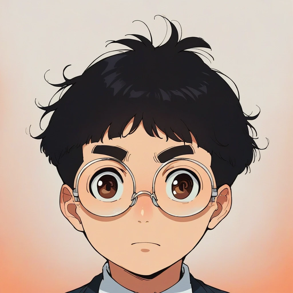 ken, 1boy, score_9, score_8_up, score_7_up, source_anime, looking at viewer, gradient background, black hair, brown eyes,  glasses, school uniform,  standing,  upper body, round eyewear   <lora:ken-ponyXL-v0.5:0.9>