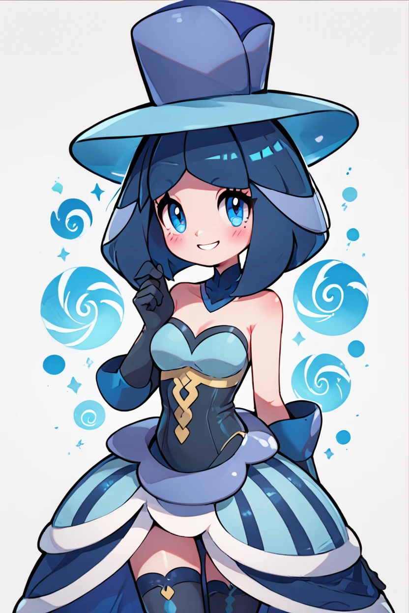 score_9, score_8_up, score_8, medium breasts, (curvy), cute, eyelashes,       ,,, , ,,, zzEvelyn, blue eyes, blue hair, medium hair, black gloves, blue headwear, bare shoulders, elbow gloves, blue dress,  <lora:Evelyn_Pokemon_PDXL:0.8>,     ,,,, BREAK, smile, looking at viewer, cowboy shot, ,,, embedding:zPDXL, Expressiveh, ,,, <lora:CuteToonPDXL:0.8>, <lora:SDXLFaeTastic2400:0.5>, <lora:Expressive_H-000001:0.4>,