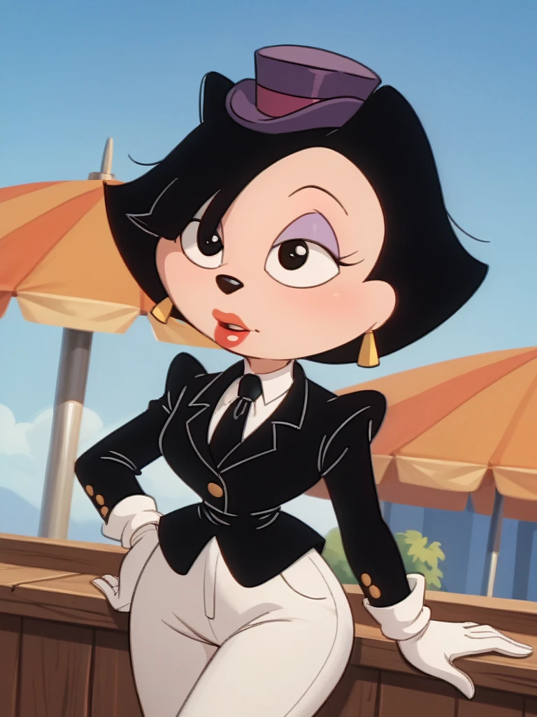 score_9, score_8_up, score_7_up, score_6_up, score_5_up, score_4_up, solo, Katya_Leggsgowanalot, short hair, black jacket, white pants, pillbox hat, uniform, necktie, white gloves, detailed face, detailed eyes, detailed face, detailed eyes <lora:katya-v2:1>