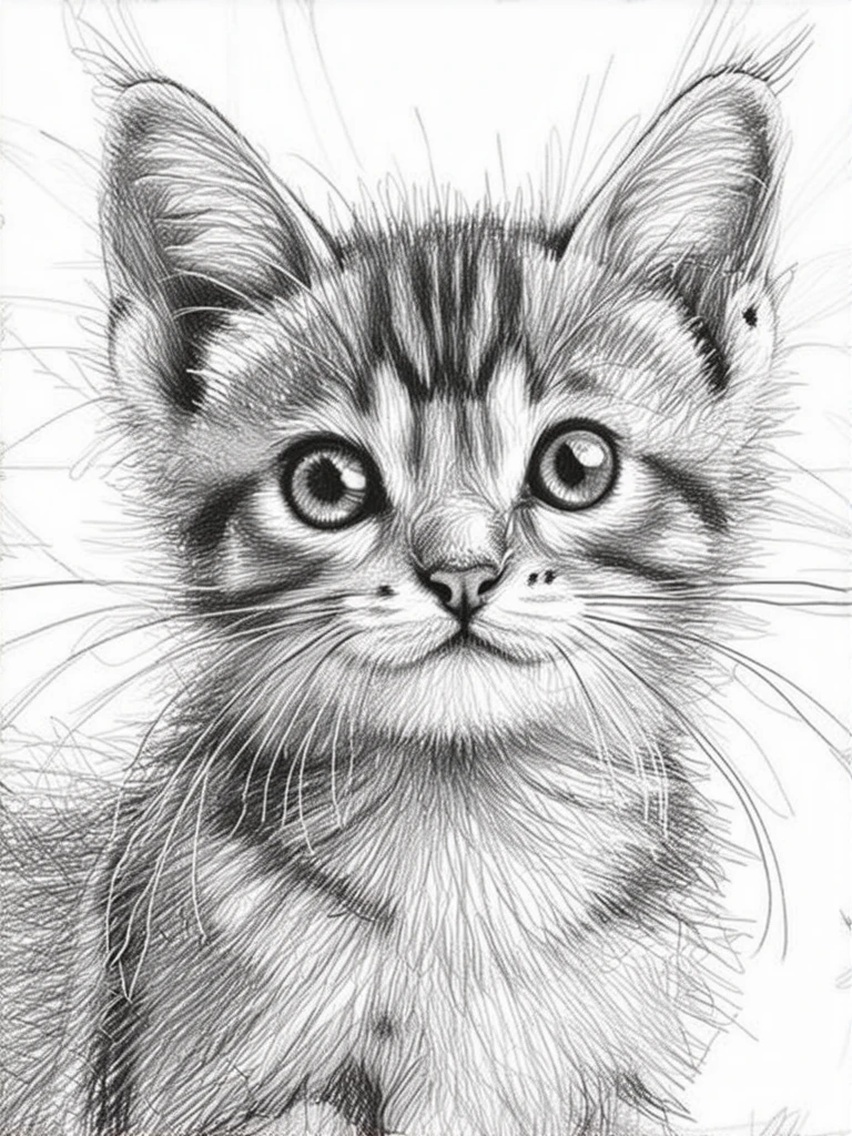 pencil_drawing,a lovely cat,curiously close to the lens to observe,