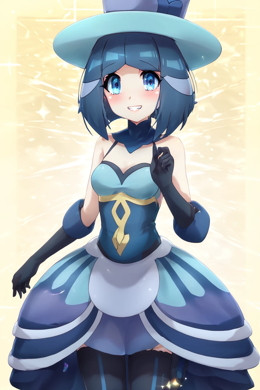 score_9, score_8_up, score_8, medium breasts, (curvy), cute, eyelashes,       ,,, , ,,, zzEvelyn, blue eyes, blue hair, medium hair, black gloves, blue headwear, bare shoulders, elbow gloves, blue dress,  <lora:Evelyn_Pokemon_PDXL:0.8>,     ,,,, BREAK, smile, looking at viewer, cowboy shot, ,,, embedding:zPDXL, Expressiveh, ,,, <lora:PrismaIllya_PDXL_v3:1.0>, <lora:SDXLFaeTastic2400:0.5>, <lora:Expressive_H-000001:0.4>,