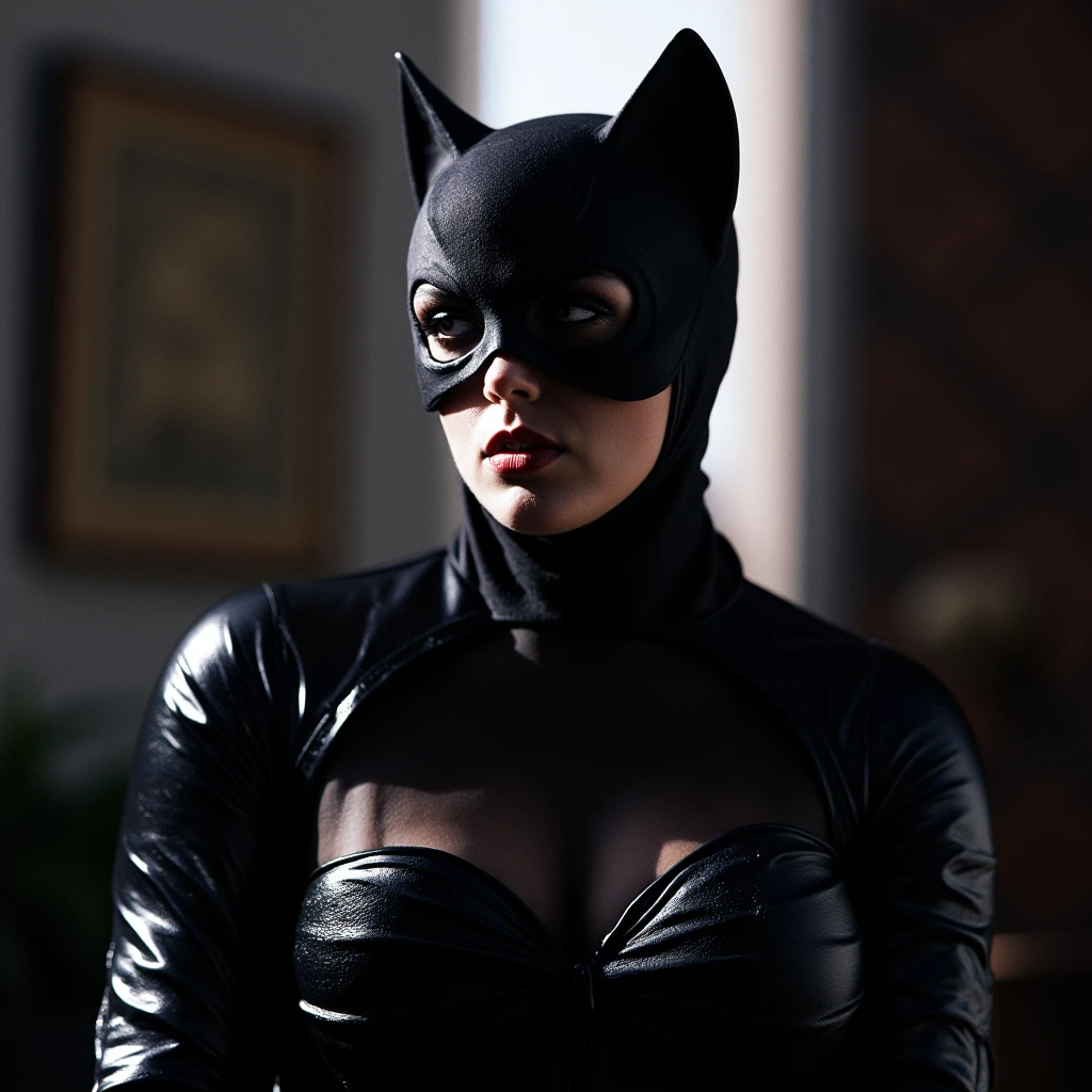 cinematic film still of  <lora:Vintage Fashion photography style v1:0.8>
Vintage Fashion photography of catwoman in the museum in overcast daylight, shallow depth of field, vignette, highly detailed, high budget, bokeh, cinemascope, moody, epic, gorgeous, film grain, grainy