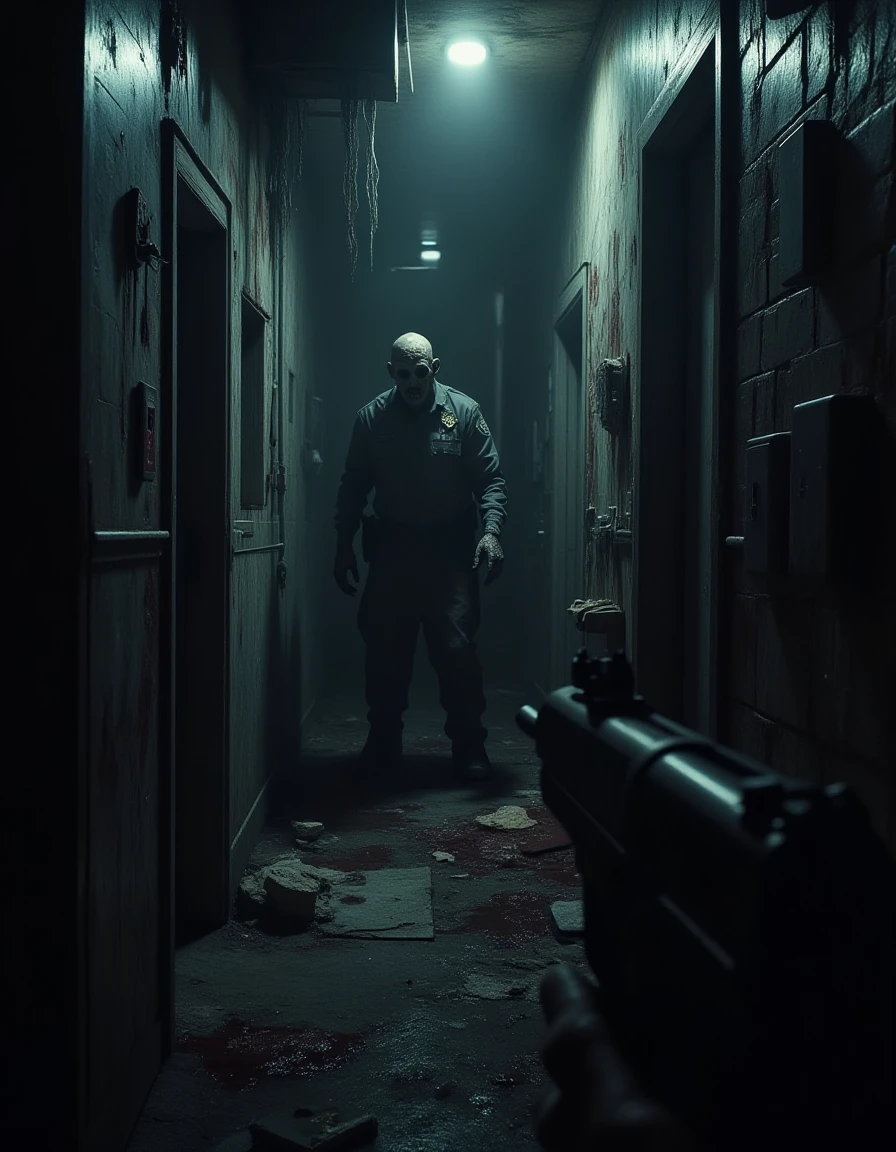 <lora:lora-AAA13_trained:1>creepy, horror, Body cam, POV shot from the POV of a police officer, of a grotesque eldritch monster, in a dark alley, handgun firing at monster..
From the wall flesh of blood everywhere