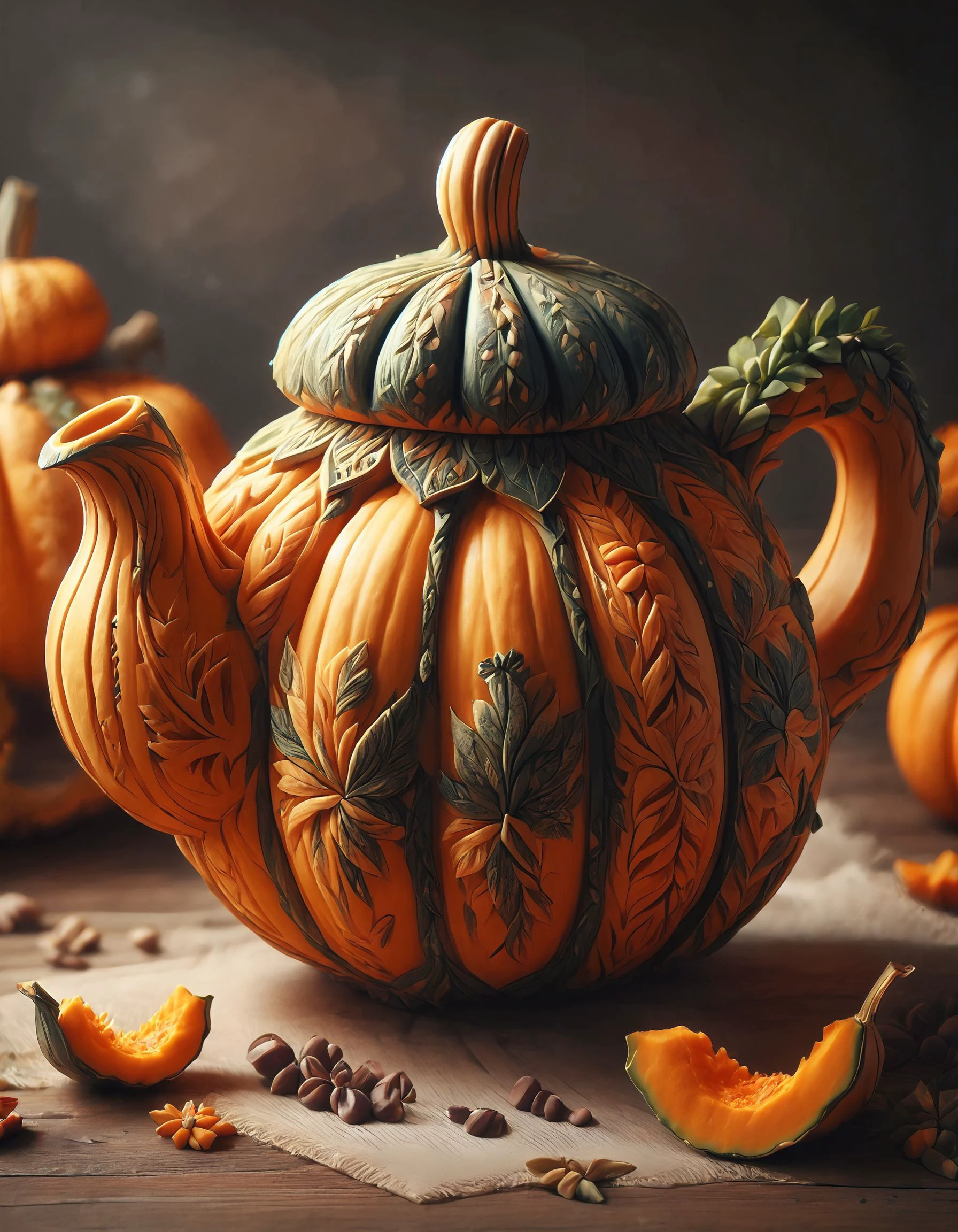 score_9, score_8_up, score_7_up, score_6_up, score_5_up,
photo of a teapot, made out of pumpkin,
 <lora:whimsical_pumpkin:1>