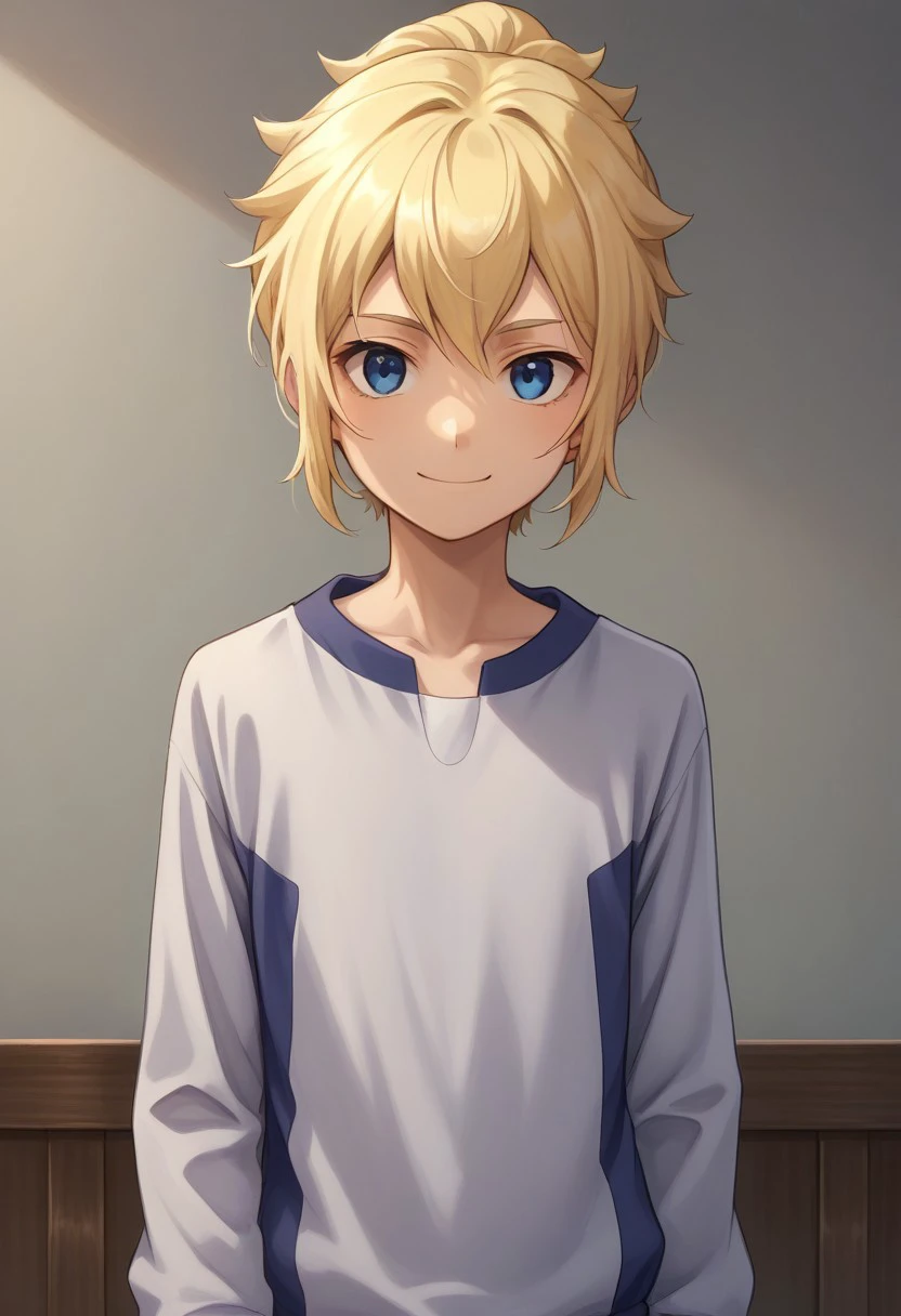 score_9, score_8_up, score_7_up, source_anime, highly detailed, 
hikaru, 1boy, male focus, solo, blonde hair, ponytail, blue eyes, pajama, shirt, grey shirt, long sleeves, smile
indoor,