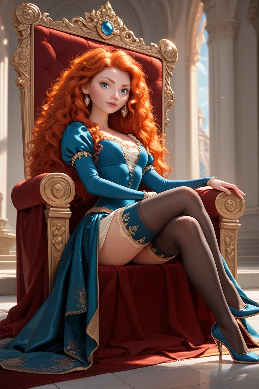 score_9, score_8_up, score_7_up, score_6_up
<lora:DisneyMerida:0.8>
DisneyMerida, 1girl, red hair, long hair, looking at viewer, sitting on a throne, legs crossed, thigh highs, high heels, dress, jewelry