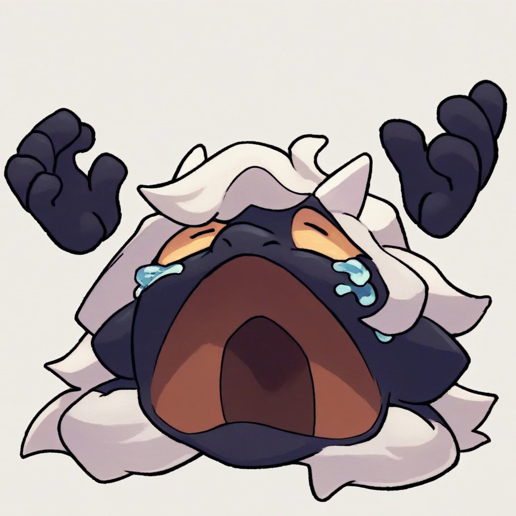 score_9_up, score_8_up, score_7_up, source_furry, mikus-concept, closed eyes, open mouth, hands up, sad, black body, dragon, white hair, white horns,, white background, holding, bubble tea, furry