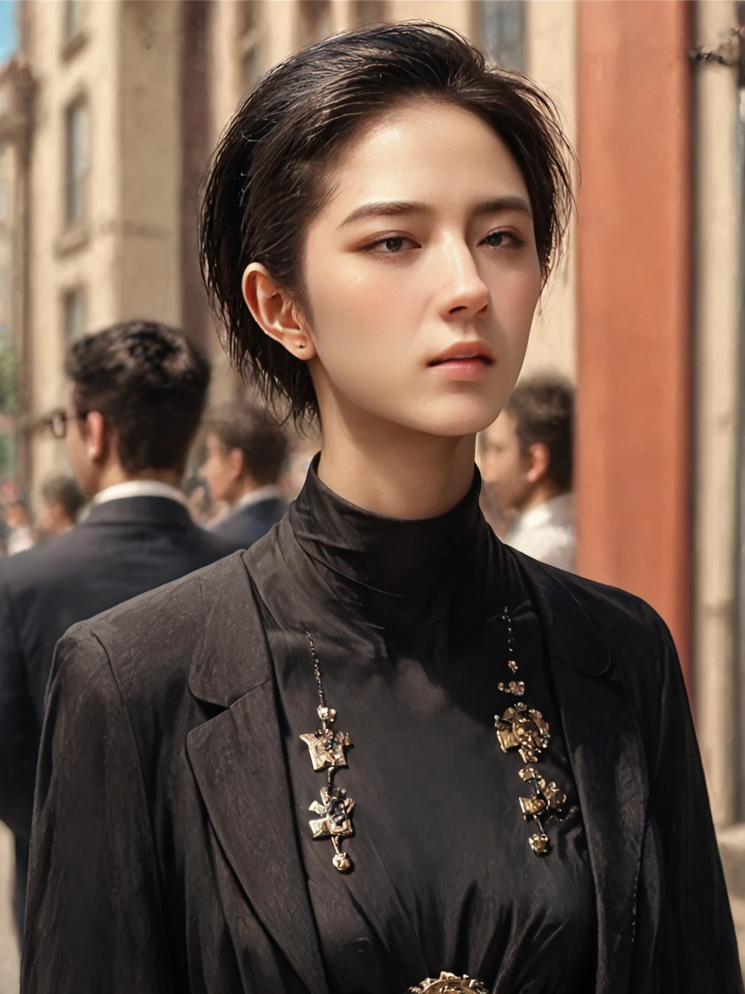 (highres image, ultrares, absurdres, ultra detailed), (masterpiece:1.8) <lora:Gwei_Lun-Mei:0.75> 1girl, ((gwei)), black halter dress, walking down the streets, (score_9, score_8_up, score_7_up), source_realistic,