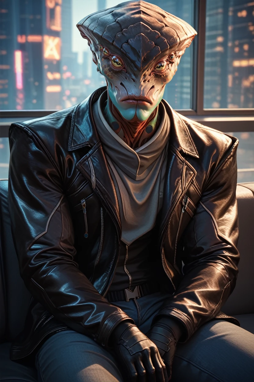 score_9, score_8_up, score_7_up,
<lora:MEJavik:0.8>
MEJavik, 1boy, alien, extra eyes, looking at viewer, an upscale loft with industrial aesthetics, sharp business attire, large windows with city views, sitting on a leather couch with a confident look