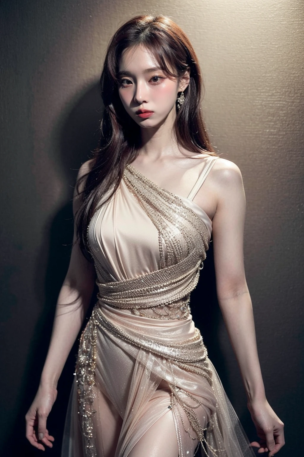 winterlora,(realistic), (hyperrealism),best quality, masterpiece,ultra high res, (photorealistic:1.4),1girl,solo, realistic,( looking at viewer:1.2),cowboyshot, (elegant dress:1.4),<lora:winterlora:1>