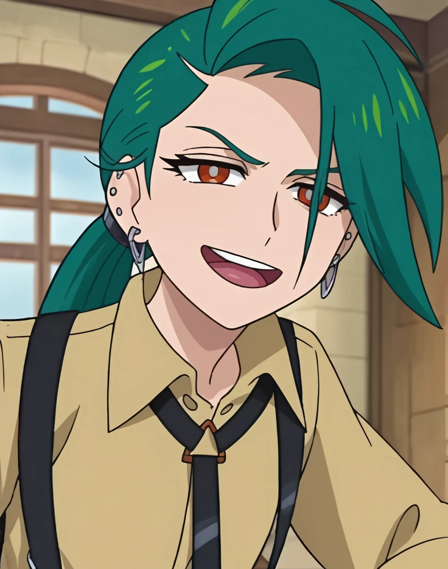 Close-up of a person with green hair and a cigarette, Drawings inspired by Eiichiro Oda, Instagram, shin hanga, Roronoa Zoro, from one piece, Avatar Image, one piece artstyle, Portrait of Shanks le Roux, Joker is similar to Naruto, Mischievous grin, one piece, masterpiece, Profile photo
