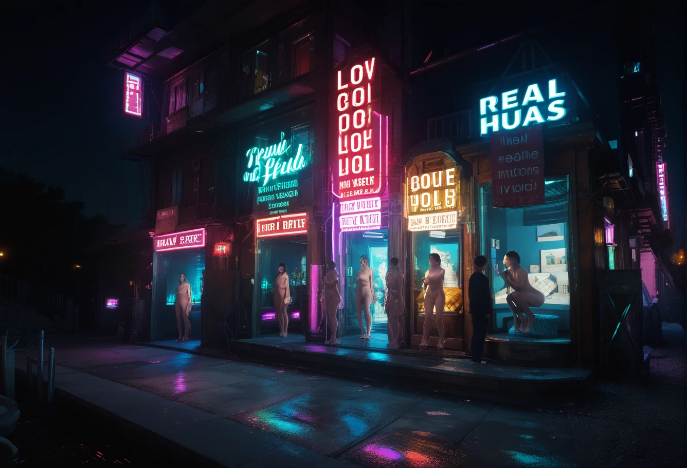 ,ruanyi1123,neon trim,building,glowing,neon lights,english text,outdoors,completely nude,3girls,<lora:1123 red light district 2_v1_pony:1>, score_9, score_8_up, score_7_up, score_6_up, score_9, score_8_up, score_7_up, score_6_up source_anime, blush, horny, 1girl, seduce smile, perfect body , natural huge breasts , source _anime,