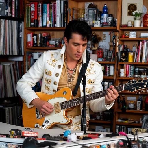 NPR Tiny Desk studio, t1nyd3sk picture of Elvis Presley playing guitar