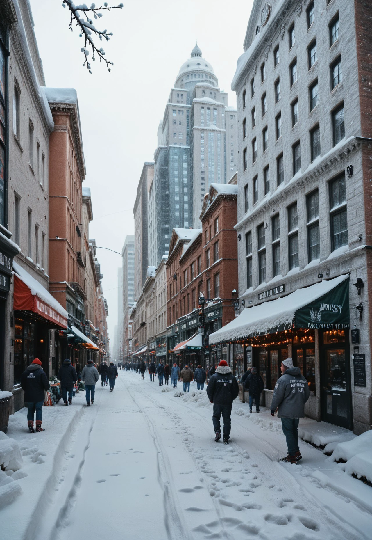 m1dw3st, (realistic photograph:1.3) of downtown Minneapolis in the (middle of winter:1.2), showcasing (snow-covered streets:1.4), (frosty buildings:1.3), and (people bundled up:1.2) against a backdrop of (gray skies:1.1), (downtown, Minneapolis, Minnesota), Emphasize the (crisp air:1.2) and (urban atmosphere:1.3), inspired by the works of (Andreas Gursky:1.4) and (Edward Burtynsky:1.3), score_9, score_8_up, score_7_up, score_6_up, score_5_up, score_5_up, score_4_up