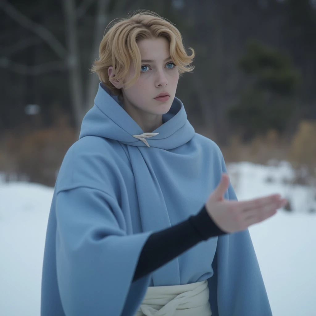 film scene from Denis Villeneuve. Cinematography.
a gorgeous 25 year old bombshell female Sypha Belnades, sypha,Sypha Belnades,1woman,orange hair,short hair,blue robe,autumn, outside,gesturing,casting ice magic, casting ice spell,windy, off white waist wrap, action, blue eyes, alone <lora:sypha_v5:1.2>