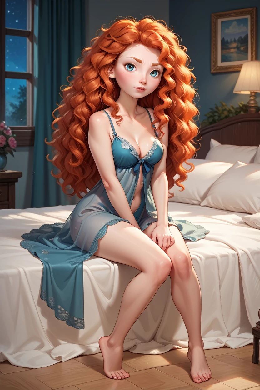 score_9, score_8_up, score_7_up, score_6_up
<lora:DisneyMerida:0.8>
DisneyMerida, 1girl, red hair, long hair, looking at viewer, full body, sitting, night gown, blushing, bedroom