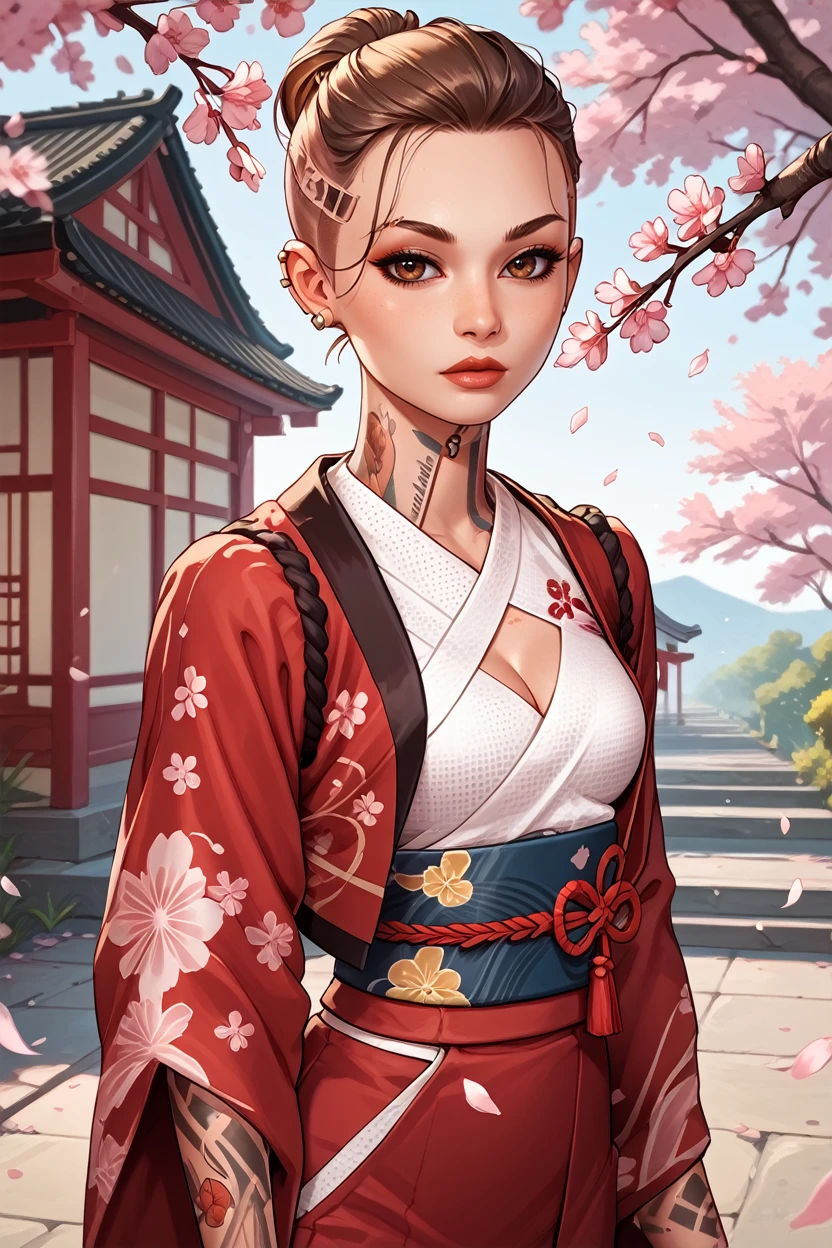 score_9, score_8_up, score_7_up, score_6_up
<lora:MEJack:0.8>
MEJack, 1girl, brown hair, brown eyes, undercut, tattoo, looking at viewer, in a traditional kimono, surrounded by cherry blossoms