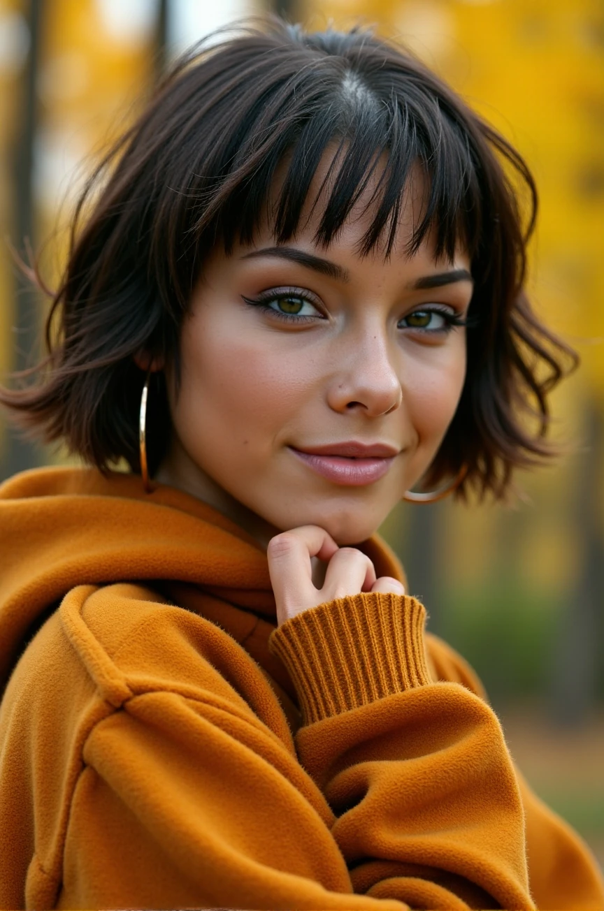 professional photography, 20yo woman wearing a wool sweatshirt for the cover photo of a fashion magazine, intricate details, in a forest with autum foliage, depth of field<lora:Pixie_Flux_Rapid:1.1>, detailed skin texture, (blush:0.5), (goosebumps:0.5), subsurface scattering