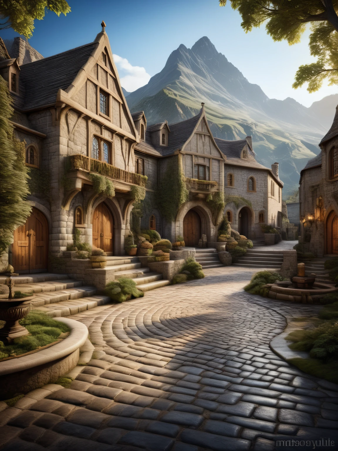 <lora:JJsMedievalTown_XL:1> ,  (medieval town), , (masterpiece) , (best quality),  ((outdoors)), building, scenery, road, real world location,   enough detail, high resolution,super realistic, Photorealistic, highly detailed,  stone paving,  sky, tree, mountain,  river, water, boat,   no humans, scenery, stairs, port,, still life photography, capturing tranquility, timeless beauty, meticulous arrangement, exquisite detail, professional lighting, expert composition, evocative mood, storytelling through objects, artistic interpretation, creative expression, showcasing textures, intricate patterns, enhancing atmosphere, conveying emotions, masterful technique, immersive experience