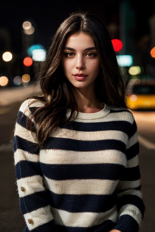 cinematic photo striped sweater with corduroy pants and ankle boots a breathtaking full color magazine photo of a beautiful woman, <lora:AmberAjamiV2:1>, 1girl, solo, long hair,  moist lips, realistic, simple background,  looking at viewer, official balmain editorial:1.3, style of Tyler SHields:1, upper body shot,  posing for a magazine shoot ,   epiCPhoto <lora:last_tushy_pose:0.8> tushy_pose,  <lora:more_details:0.5>, detailed skin texture, (blush:0.5), (goosebumps:0.5), subsurface scattering, 35mm photograph, film, bokeh, professional, 4k, highly detailed, RAW candid cinema, 16mm, color graded portra 400 film, remarkable color, ultra realistic, textured skin, remarkable detailed pupils, realistic dull skin noise, visible skin detail, skin fuzz, dry skin, shot with cinematic camera