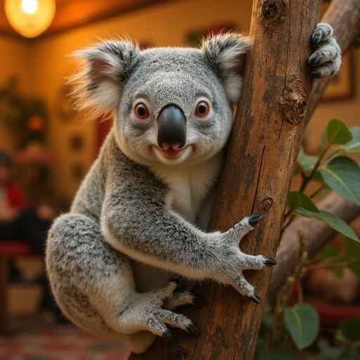 creating a warm and inviting atmosphere. The overall mood of the photograph is relaxed and inviting., a koala, creating a warm and inviting atmosphere.