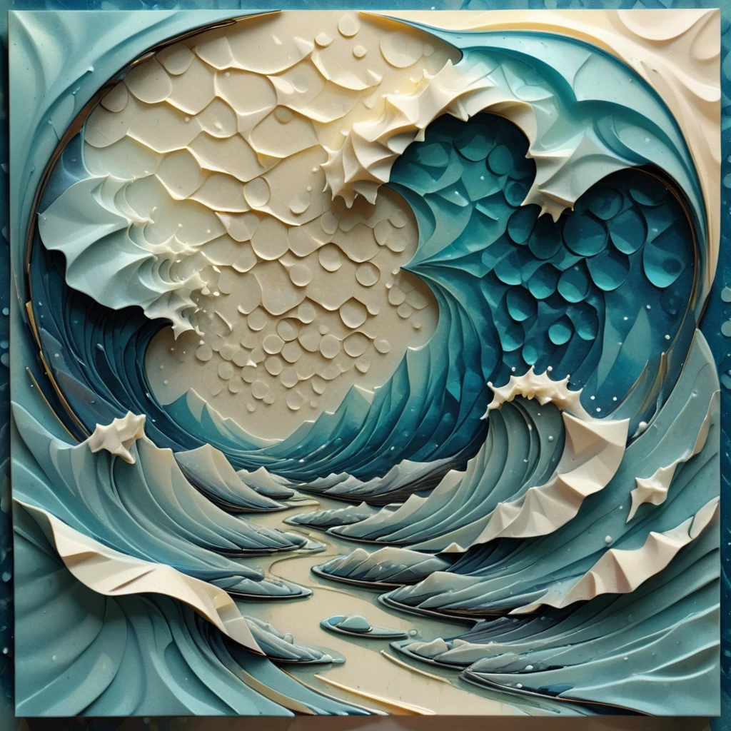 geometric model print, retro futurism, polygons, alcohol ink, corduroy, photorealism style, Engraved, shades of blue, wave pattern, dot art effect, muted tones accents, balanced, frosted texture, tarnished finish  <lora:artfully_ETHEREAL-GEOMETRIC-FLORAL-FUSION:1>,