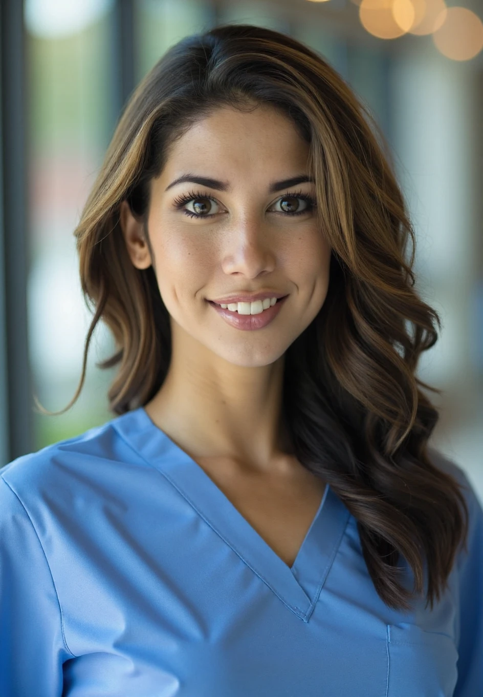 A professional photograph of a young woman, Leilani_Dowding, working as a nurse in a hospital, detailed skin, bokeh, SFW<lora:Leilani_Dowding-000013:1>