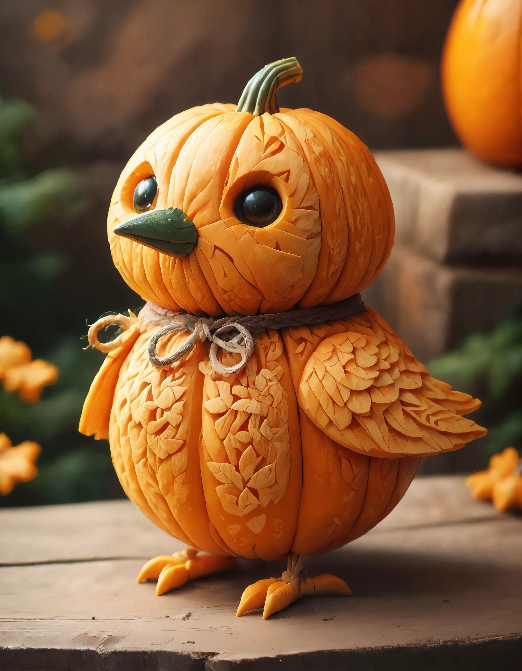 score_9, score_8_up, score_7_up, score_6_up, score_5_up,
photo of a cute bird, standing, made out of pumpkin <lora:whimsical_pumpkin:1>