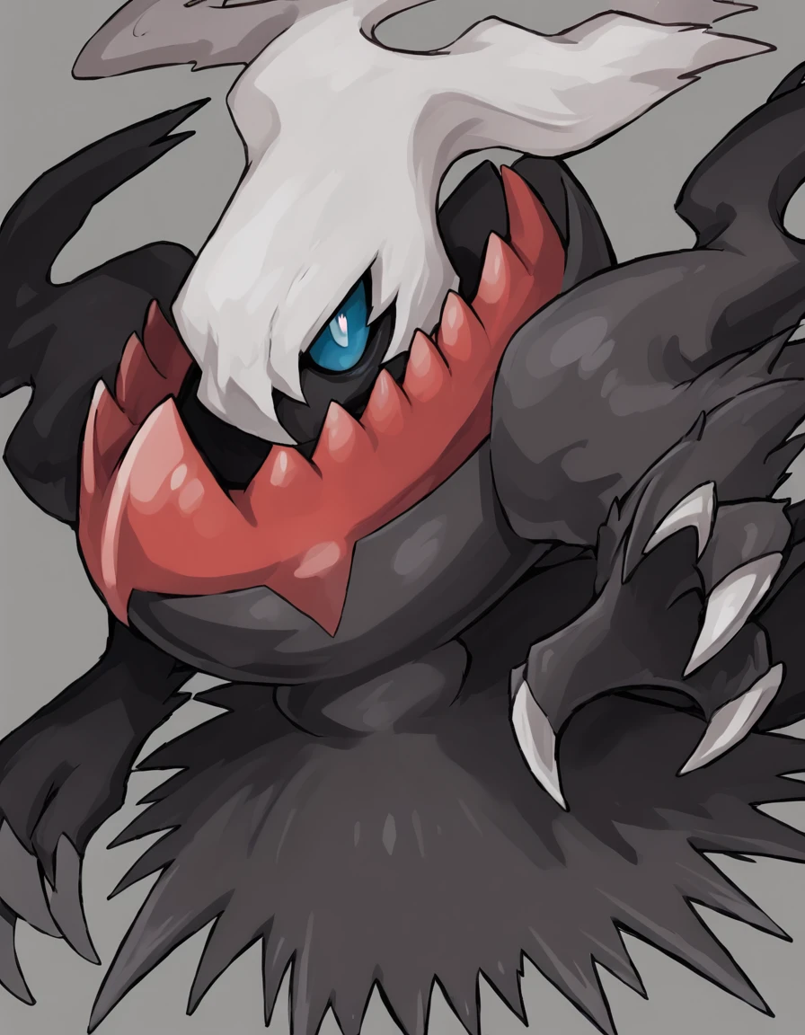 <lora:Darkrai:1> d4rkr4i, solo, pokemon (creature), blue eyes, bright pupils, colored sclera, claws