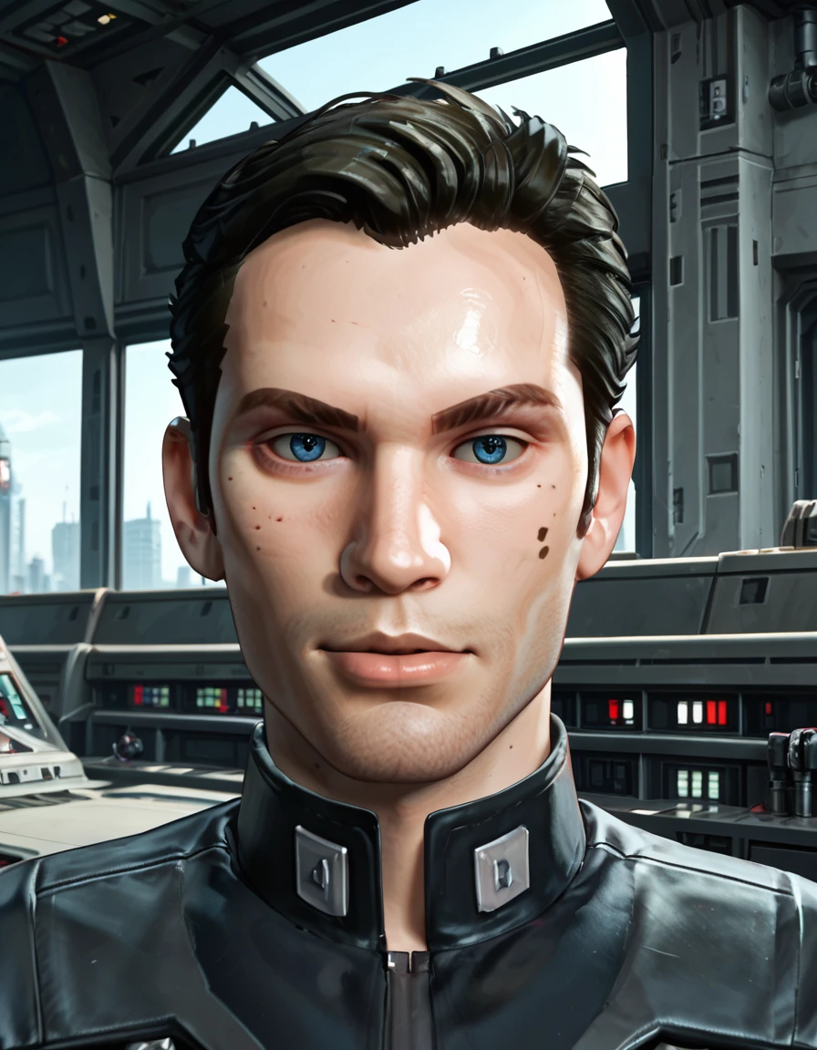 score_9, score_8_up, score_7_up, score_6_up, score_5_up, star wars, male focus, realistic. source_photo
BREAK <lora:SWTOR_-_Malavai_Quinn_-_Pony-000008:0.8>, (m_quinn, blue eyes, mole on cheek, uniform jacket), portrait, face, looking at viewer