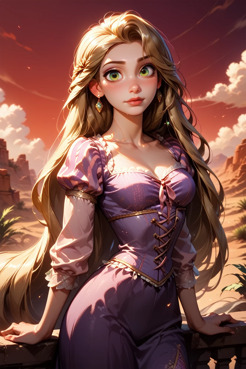 score_9, score_8_up, score_7_up, score_6_up
<lora:DisneyRapunzel:0.8>
DisneyRapunzel, 1girl, blonde hair, green eyes, very long hair, looking at viewer, stands beneath a blood-red sky in a moonlit desert