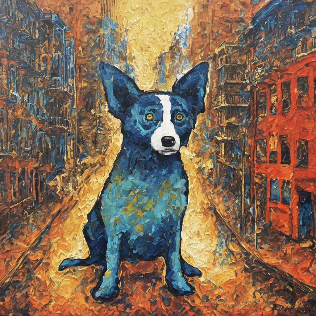 abstract painting, traditional media, (dog) in New York City,  <lora:New_Orleans:.8> (b7u3d0g:1.4)