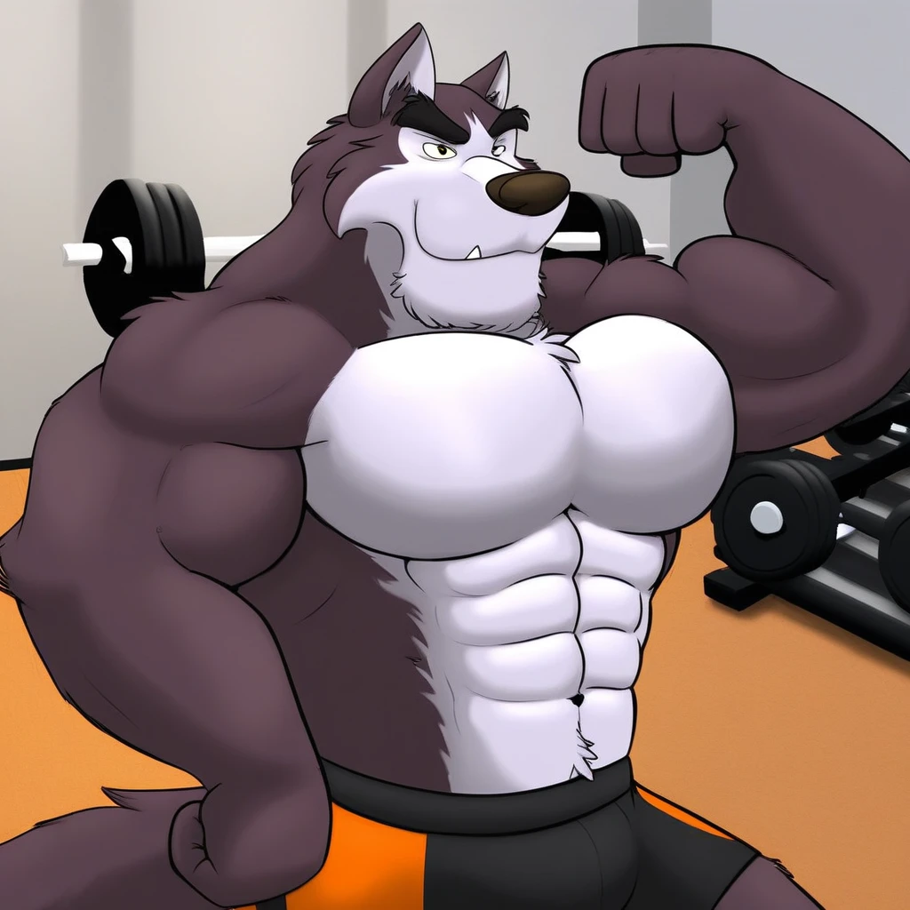 nuk (balto), anthro, solo, gym, gym equipment, flexing