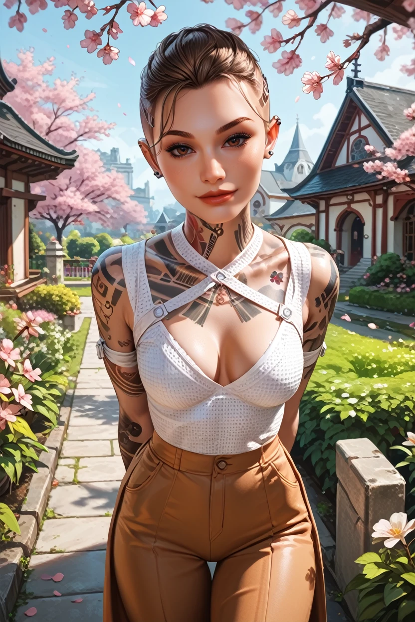 score_9, score_8_up, score_7_up, score_6_up
<lora:MEJack:0.8>
MEJack, 1girl, brown hair, brown eyes, undercut, tattoo, looking at viewer, arms behind back, leaning forward, standing, outdoors, cherry blossoms, smile, garden, church