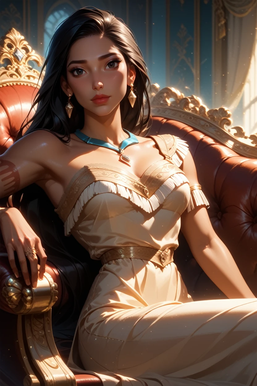 score_9, score_8_up, score_7_up, score_6_up
<lora:DisneyPocahontas:0.8>
DisneyPocahontas, 1girl, black hair, black eyes, long hair, dark skin, looking at viewer, reclining on a vintage chaise lounge, one arm draped over the back, elegant ballroom with crystal chandeliers, soft ambient lighting, luxurious and sophisticated setting