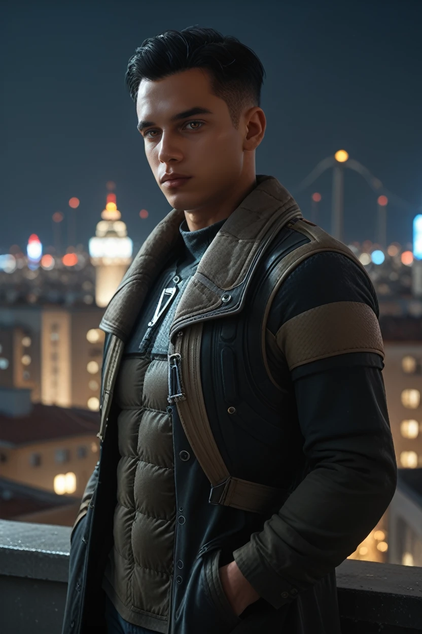 score_9, score_8_up, score_7_up, score_6_up
<lora:MEAReyes:0.8>
MEAReyes, 1boy, black hair, brown eyes, short hair, looking at viewer, On a high-rise rooftop, sharp black trench coat, city lights below, hands in pockets