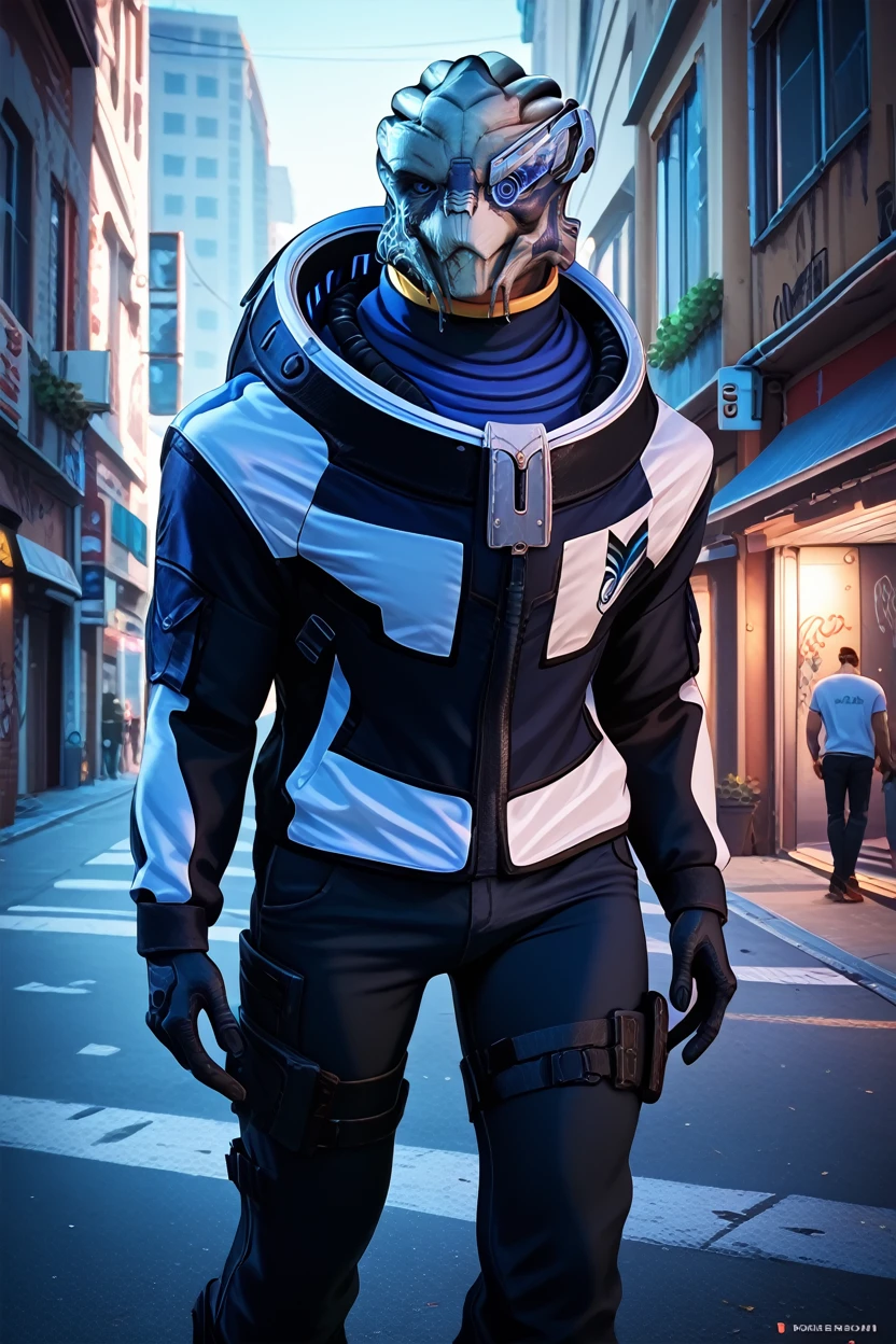 score_9, score_8_up, score_7_up, score_6_up
<lora:MEGarrus:1.0>
MEGarrus, 1boy, alien, blue eyes, looking at viewer, Urban street scene with vibrant graffiti murals, model in stylish attire