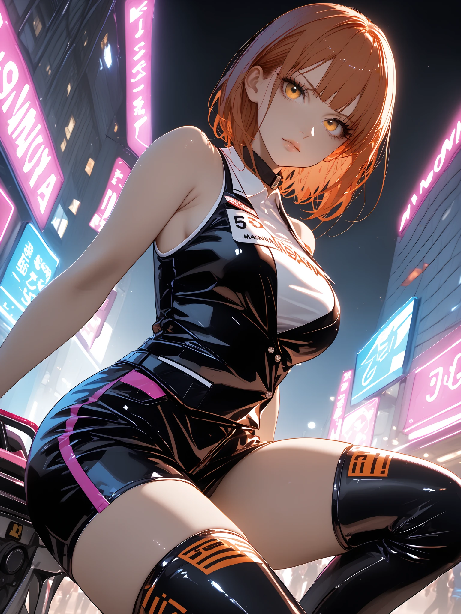 1girl, makima \(chainsaw man\), chainsaw man, sexy race queen outfit,dutch angle, full body shot
,<lora:a31_style_koni:1> <lora:Hiori Light Art:1> <lora:Light Art:1> <lora:vibrant colors XL:1> bright eyes, bright effects:1.1, contrasting colors, (photorealistic:1.2),(realistic:1.2), (masterpiece:1.2), (best quality:1.2), (very aesthetic:1.2), (detailed background:1.2),(absurdres:1.2),newest, intricate,