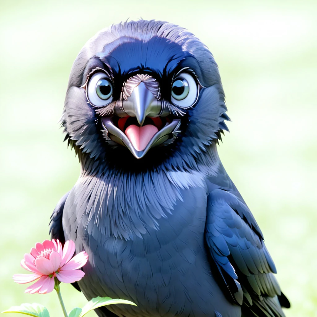 *BASE MODEL: ivisionIllustration_ivision10.safetensors, DISABLE STYLES FOR THIS BASE MODEL OR YOU'LL GET BAD RESULTS* jackdaw, corvid, bird, animal focus, closeup, (looking at viewer, straight on), solo, holding red clover flowers in beak, 3d, cartoon, cute, high resolution, high quality, detailed, masterpiece, hdr, sharp