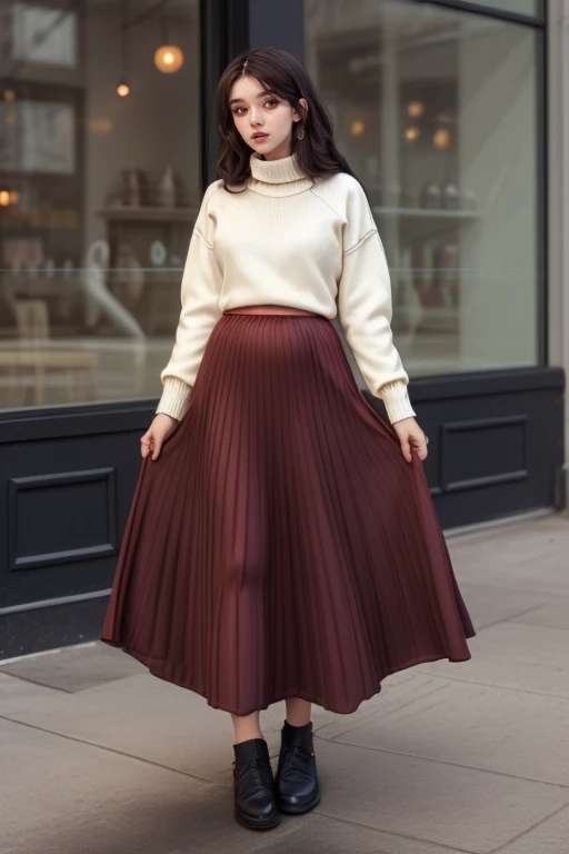 woman, white skin, <lora:dsacrdn-12:0.6> dsacrdn, maxi skirt, red skirt, white sweater