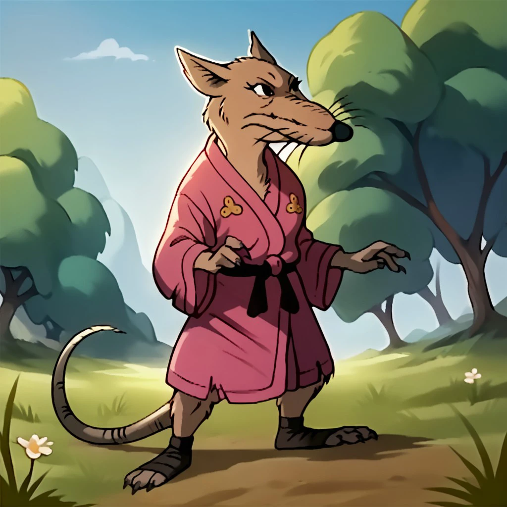 score_9, score_8_up, score_7_up, score_6_up, score_5_up, score_4_up, source_furry, Splinter87, anthro, female, rat,  brown fur, rat tail, in a field, standing, pink kimono,, <lora:f98219d2-3ae7-41dc-bcf2-7be4f2ca31f4:1.0>