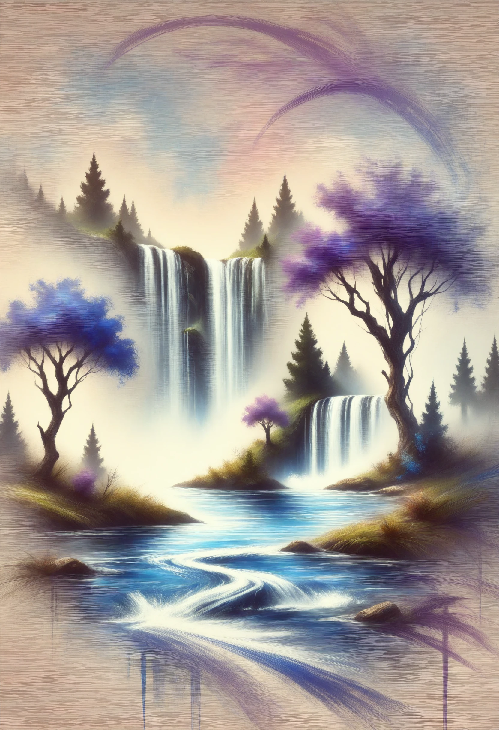 masterpiece, best quality, good quality, newest, solo, 
<lora:wrenchDreamInkIllus:1>, wrnchDreamInk, abstract, river, waterfall, tree, brush stroke,