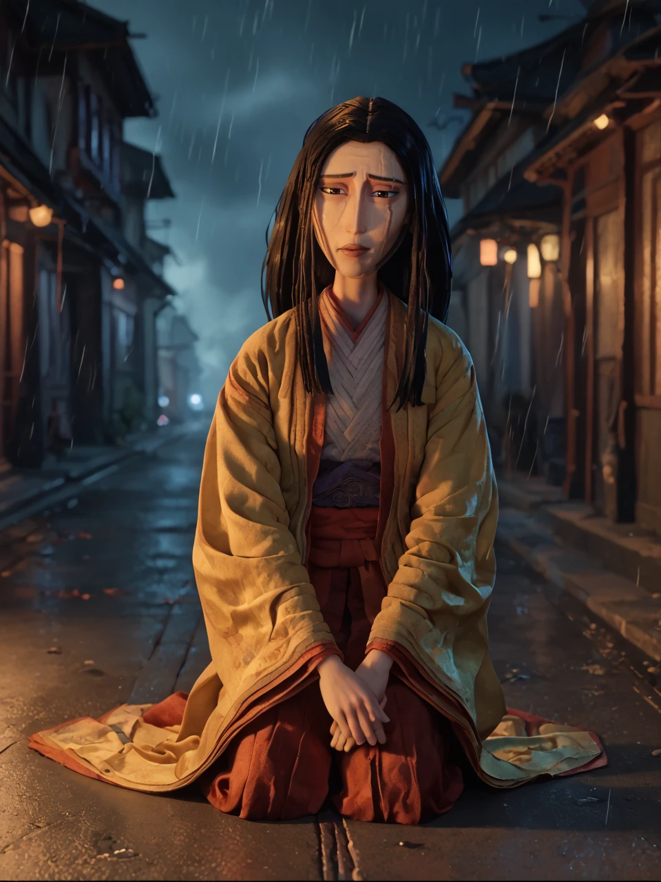 score_9, score_8_up, score_7_up, score_6_up, BREAK, KubSariatu, 1girl, brown eyes, scar, sad face, looking at viewer, wet, raindrops on face <lora:Sariatu2:1>