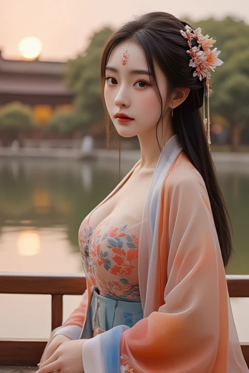 Superb Quality, Masterpiece, High Resolution, 1Girl, Blush, (Charming Smile: 0.8), Star Eyes, Caucasian female wearing hanfu, 25 year old, Hair Accessories, Jewelry, Beauty, topless, Tyndall Effect, Realistic, Peach Blossom Forest, Light Edge, Two-tone Lighting, (High Detail Skin: 1.2), 8K UHD, DSLR, Soft Light, High Quality, Volume Lighting, Voyeur, Photo, High Resolution, 4K, 8K, Background Blur, nsfw, subtle nudity, exposed,edgTemptation
